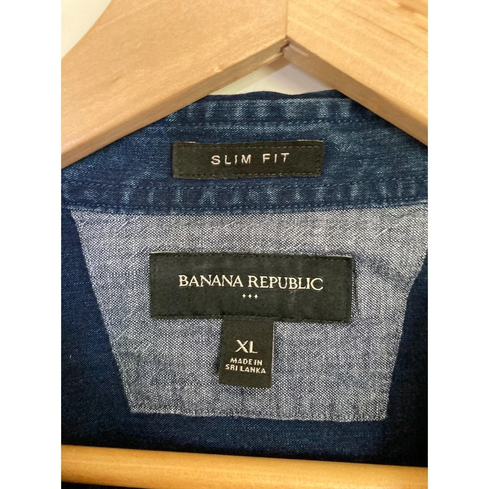 Banana Republic Mens Slim Fit Denim Shirt Indigo Blue Cotton XL RN 54023